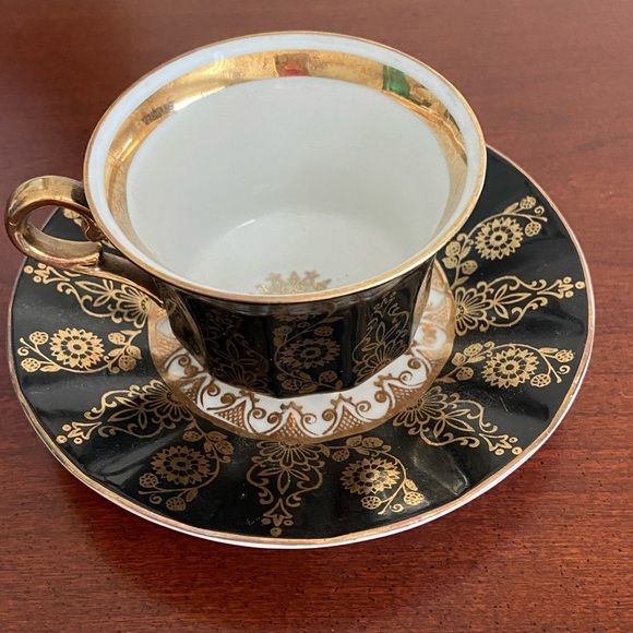 Vintage Winterling Teacup & Saucer Gold & Black on White Bavaria Germany - Picture 3 of 9